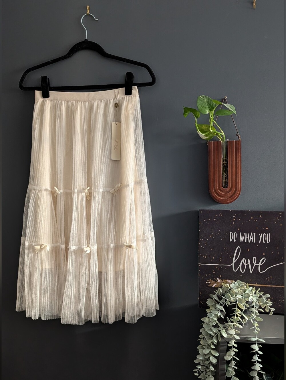 WEWE Ivory Tiered Mesh Midi Skirt Cottagecore Fairycore NWT Size M